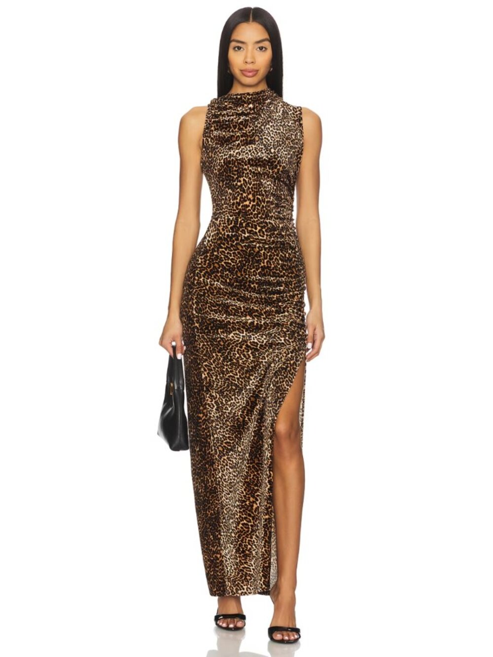 NWT Good American Leopard Velvet High Neck Maxi Dress Small